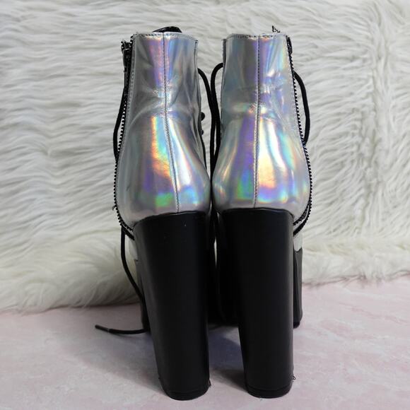 Demonia Torment-712 Silver Hologram Platform Boots - Picture 7 of 13